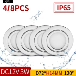 4/8PCS Stainless steel waterproof LED spotlight IP65 bathroom Ceiling or boat Built-in outdoor house Slim mini 12V downlight