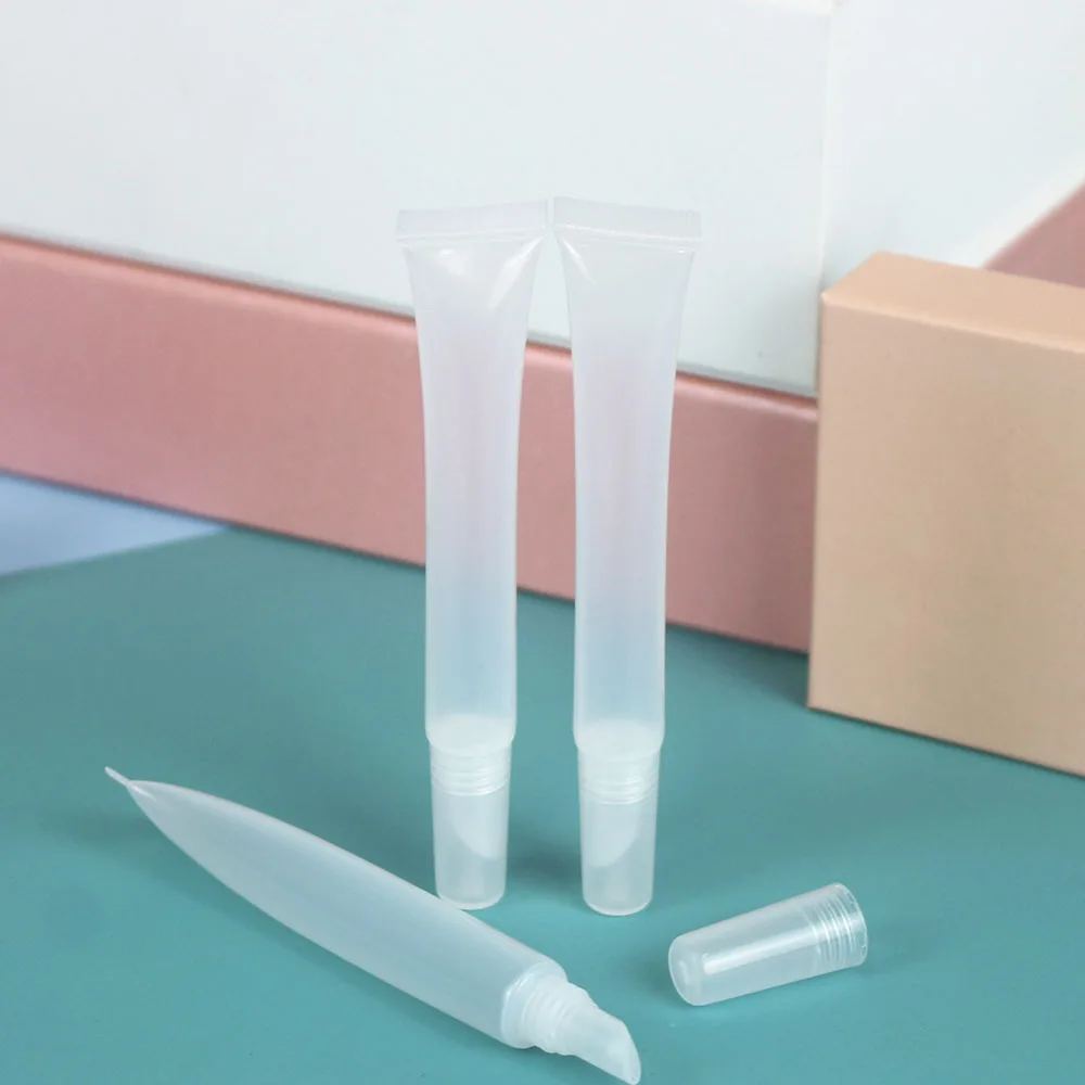 50／100Pcs 15Ml Transparent Slender Squeeze Tube Cosmetic Lipgloss Lip Glaze Packaging Container Custom Private Label