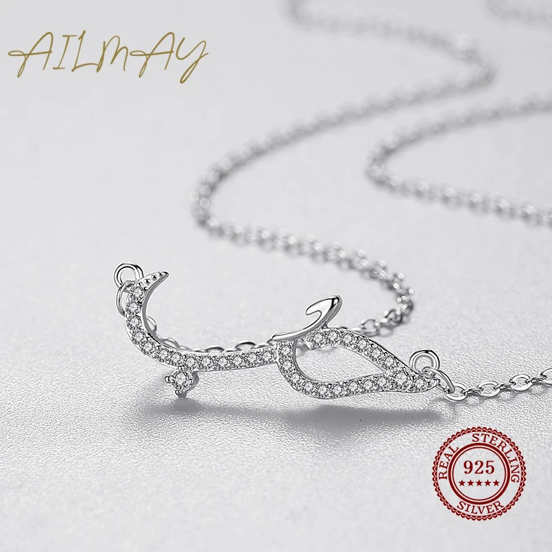 Ailmay Simple 925 Sterling Silver Line Type Pattern Crocodile Pendant Necklaces For Women Sterling Silver Fashion Jewelry