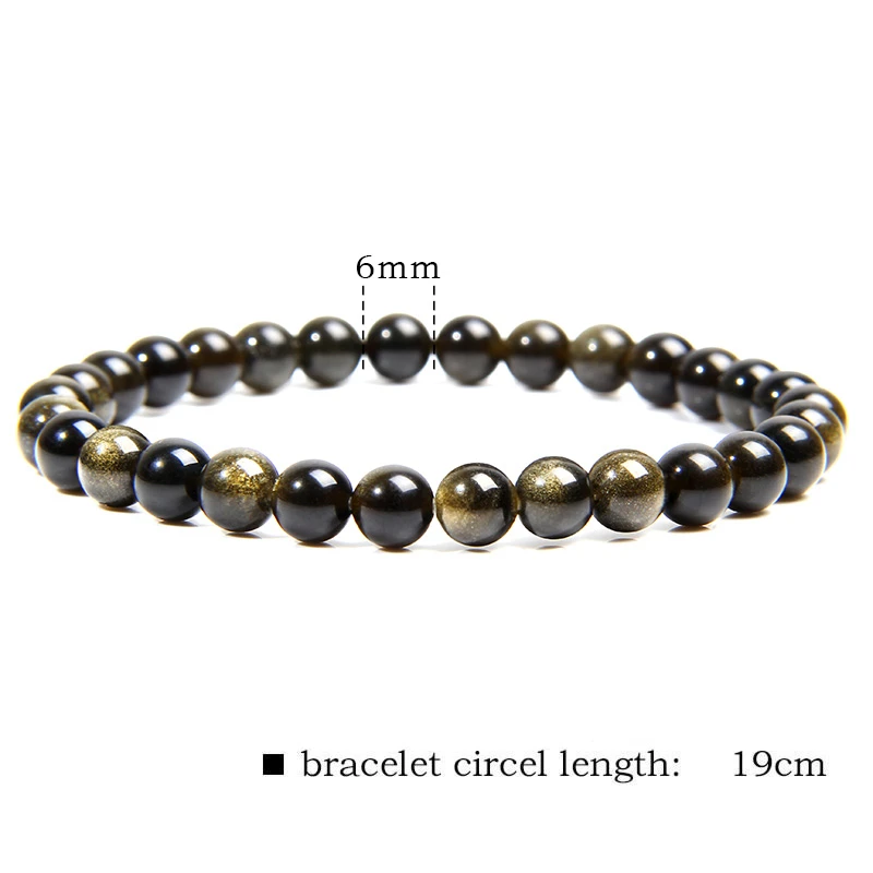Black Gold Color Obsidian Beaded Stretch Bracelets 6-12mm Natural Stone Beads Bracelet Bangles Women Men Charm Energy Jewelry