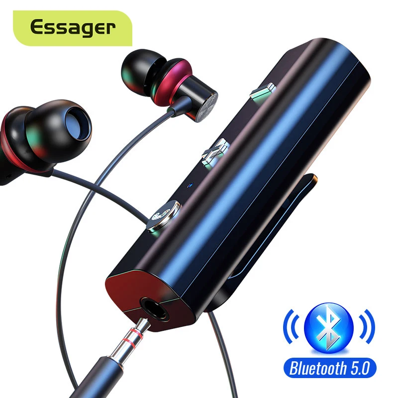 Essager Bluetooth 5.0 Ontvanger Voor 3.5 Mm Jack Koptelefoon Draadloze Adapter Bluetooth Aux Audio