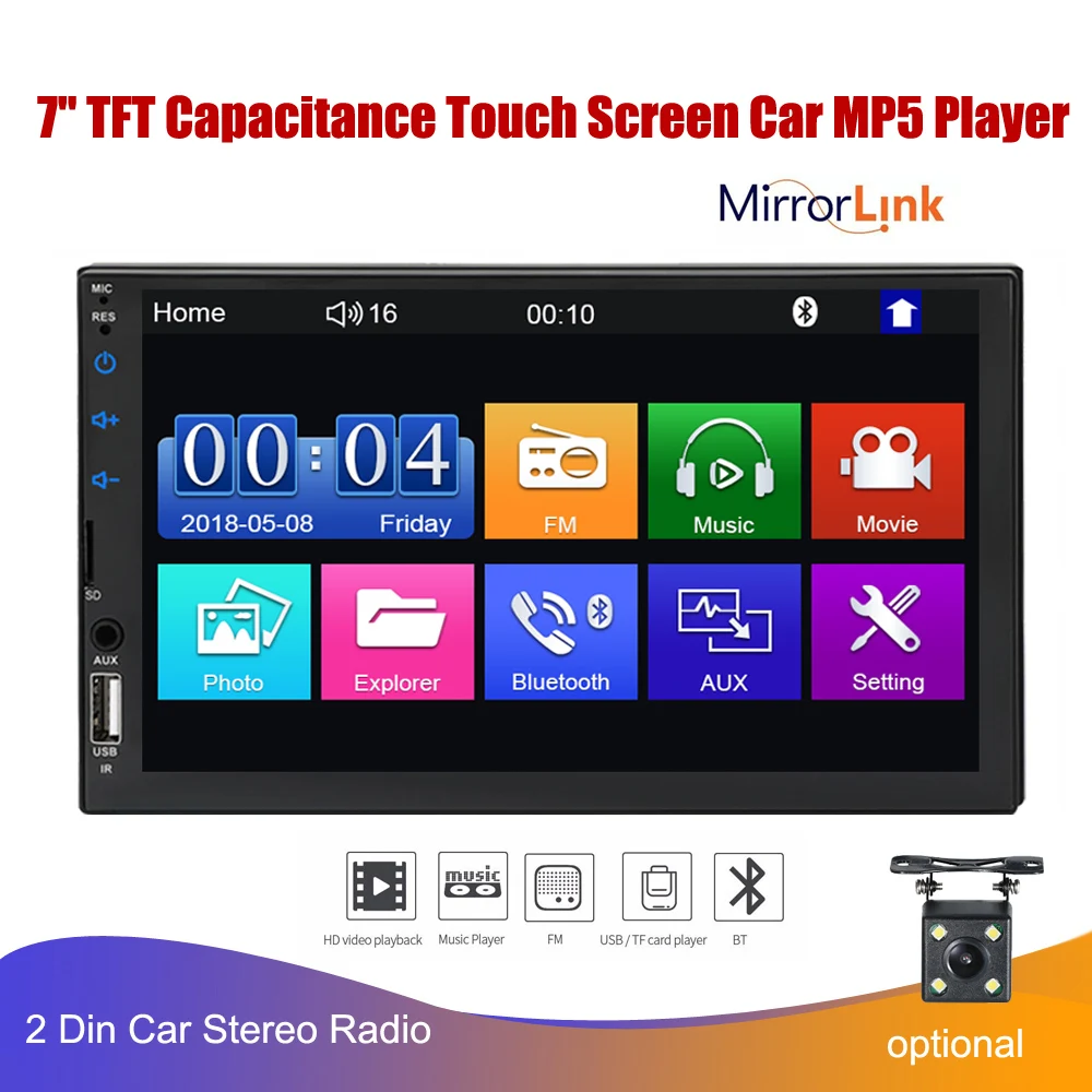 

7'' TFT Capacitance Touch Screen Car MP5 Player with Bluetooth FM Radio Receiver Support Rear Camera 2 din Autoradio Mirror link