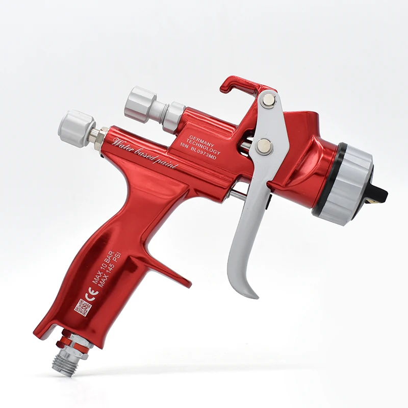 Spray gun with pressure gauge Red gravity paint spray gun 1.3mm nozzle with 14 holes high atomization 600cc cup  spray gun tool