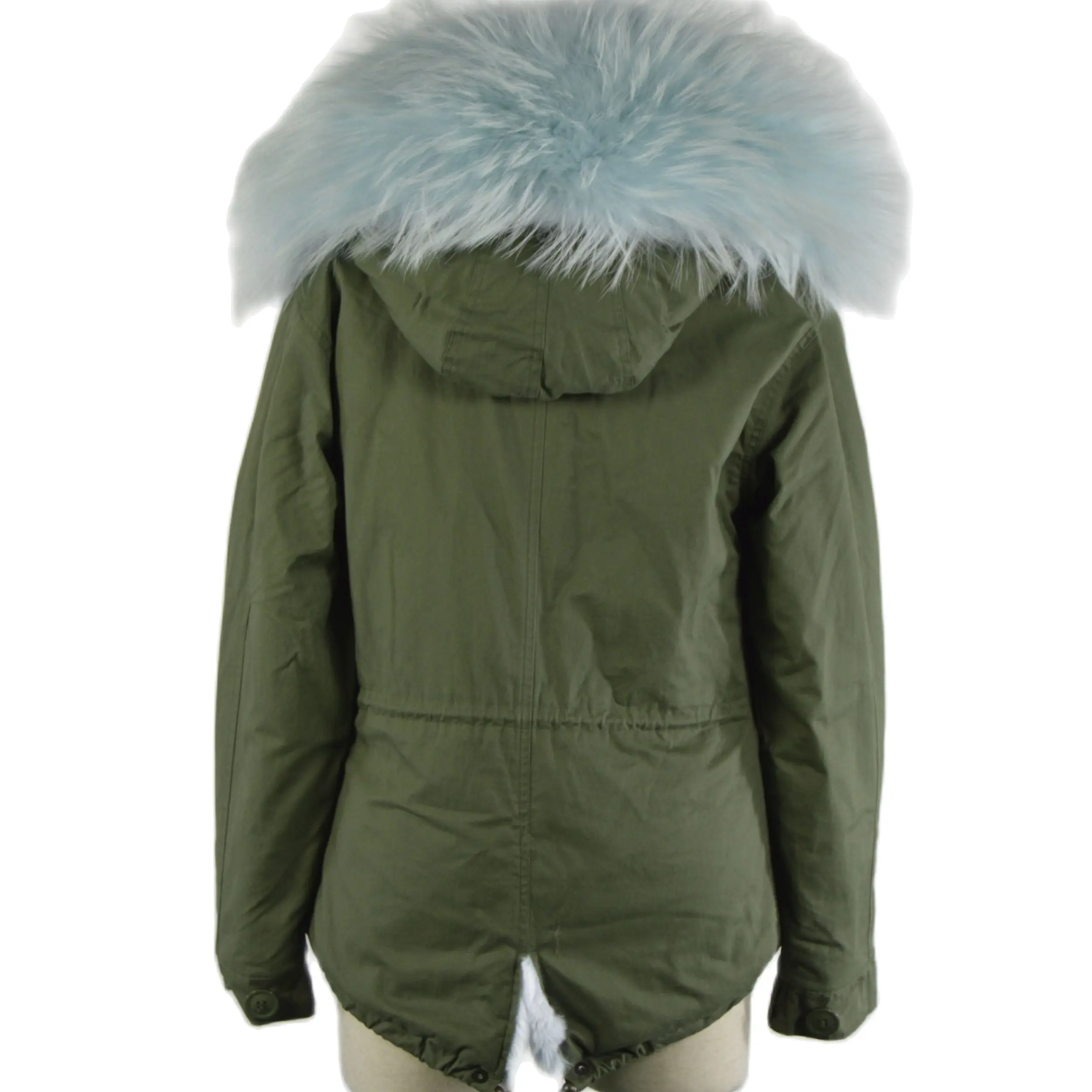 New Style Short Parka Elegant Light Blue Lining Fur Coat Women Collar Detachable Clothing For Ladies Women