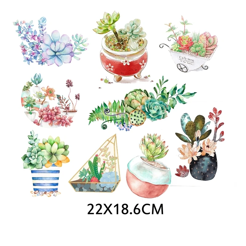 Thermal Transfer Stickers On Fabric Cactus Flower Stripes Badge Applique Thermo Transfers For Clothes Heat Transfer Clothing