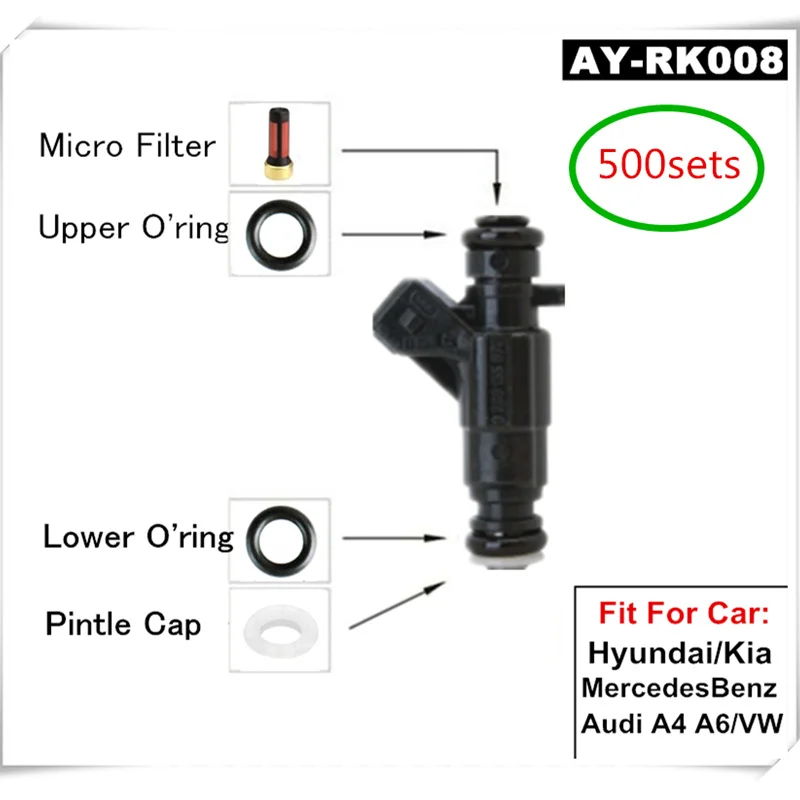 500 conjuntos de componentes de injeção de combustível, kits de reparo de serviço, filtros, juntas, selos para bosh # Injetores da série 0280 (AY-RK008)