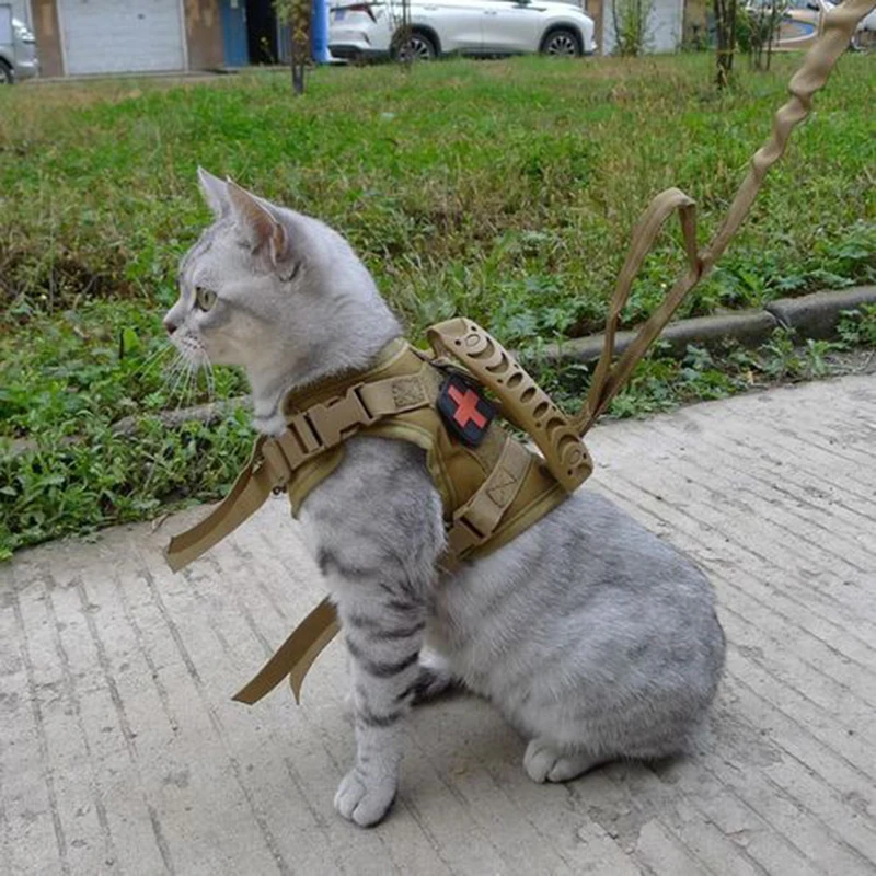 Tactical Cat Small Dog Collar Harness Adjustable 600D Nylon Pet Traction Kitten Escape Proof Cat Vest Cats Pet Harness Belt