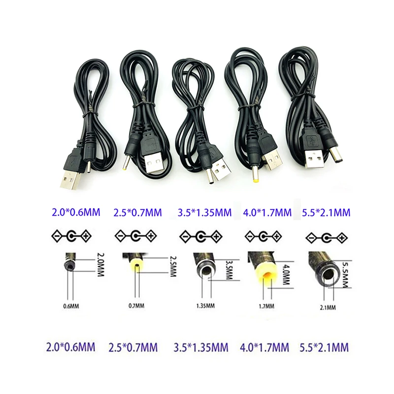 

100cm USB 2.0 A To DC3.5mm Charge Cable Barrel Connector Jack DC3.5*1.35mm Power Cable Plug Barrel Connector 5V Cable