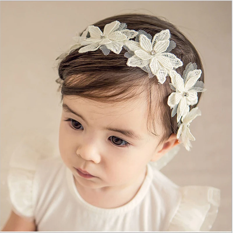 1Pcs Baby Girls Flower Hair Ribbons Princess Headband White Floral Wedding Party Headwear Baby Hair Accessories