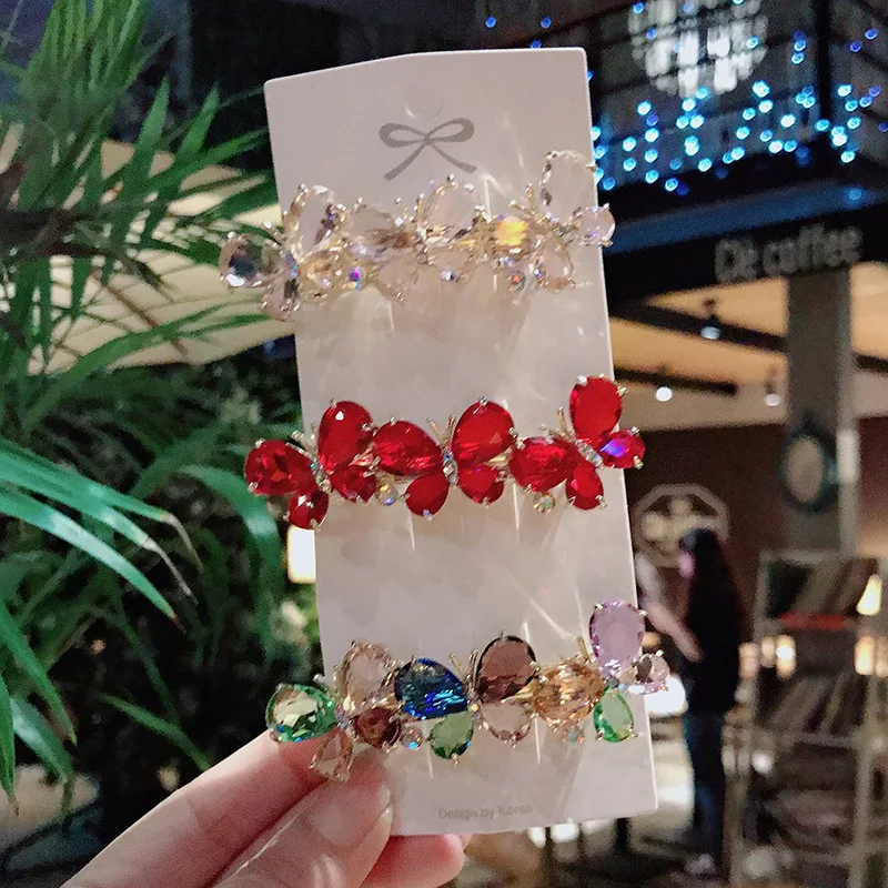Elegancki motyl spinki do włosów luksusowa biżuteria kryształ Rhinestone spinki do włosów moda koreański dziewczyny kobiety chluba akcesoria do włosów