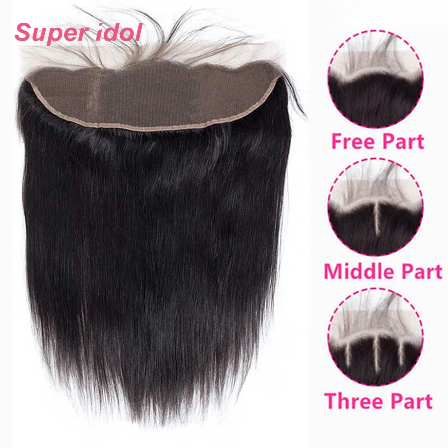 Lace Frontal Closure Straight Brazilian Human Hair 13x4 Free/Middle/Three Part Remy Hair Closure With Baby Hair Natural Color