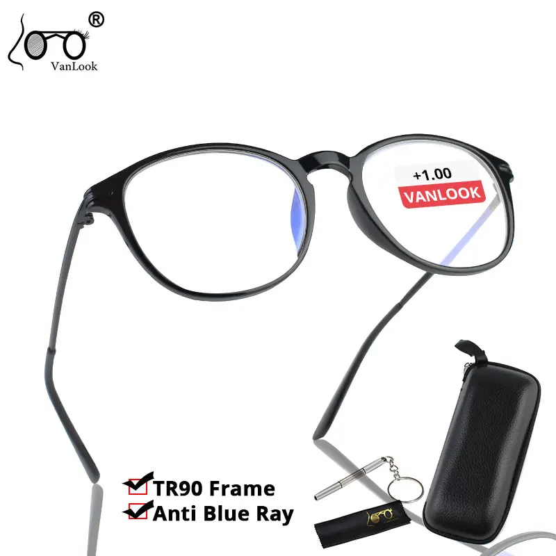 TR90 Women Reading Glasses Men Anti Blue Ray Computer Glasses Screen Protection Round Eyeglass Frames Optical +100