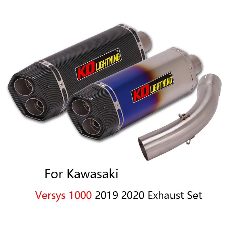 Slip-on Exhaust Set for Kawasaki Versys 1000 2019 2020 Motorcycle Exhaust Pipe Mid Link Tube 51mm Muffler Escape Dual-outlet