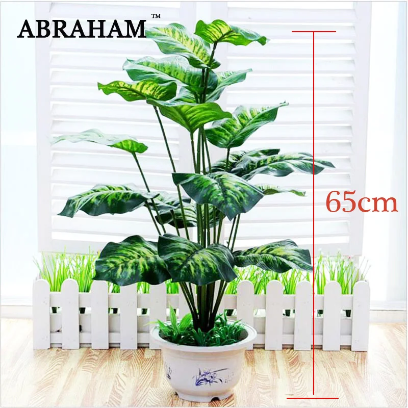 65cm 18 Fork Tropical Monstera Large Artificial Tree Bonsai Plastic Plants Potted Fake Palm Tree Leafs For Home Party Decoration