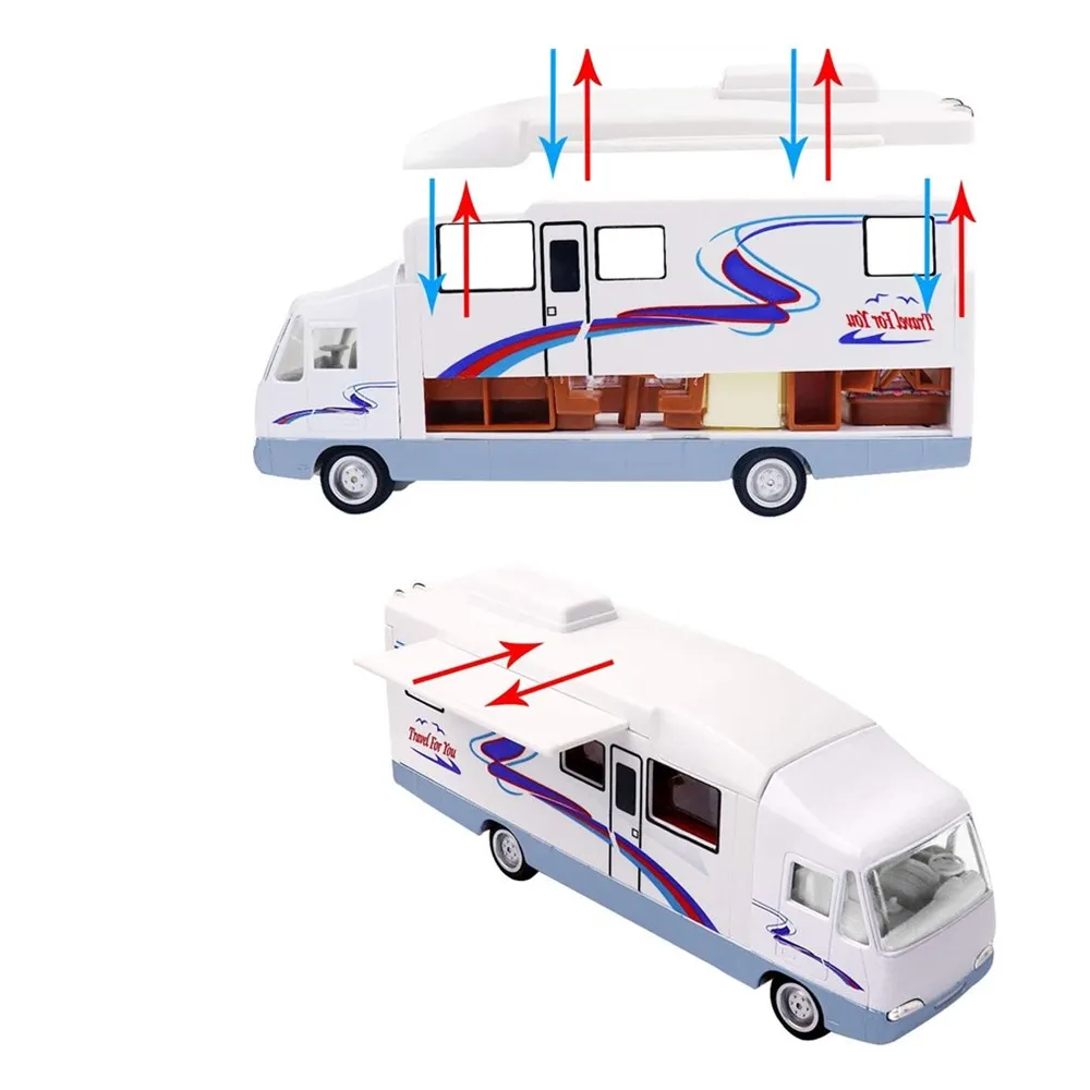 7.6 inch Cool Mini Motorhome Toy Die-cast Pullback Recreational Vehicle Pull Back RV with DIY Holiday Camper Van Model for Kids