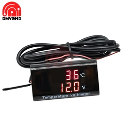 DC 12V 0.28 Inch Voltage and Temperature Motorcycle Car Dual IPX6 Waterproof Digital LED Display Waterproof Panel Meter Red-Red