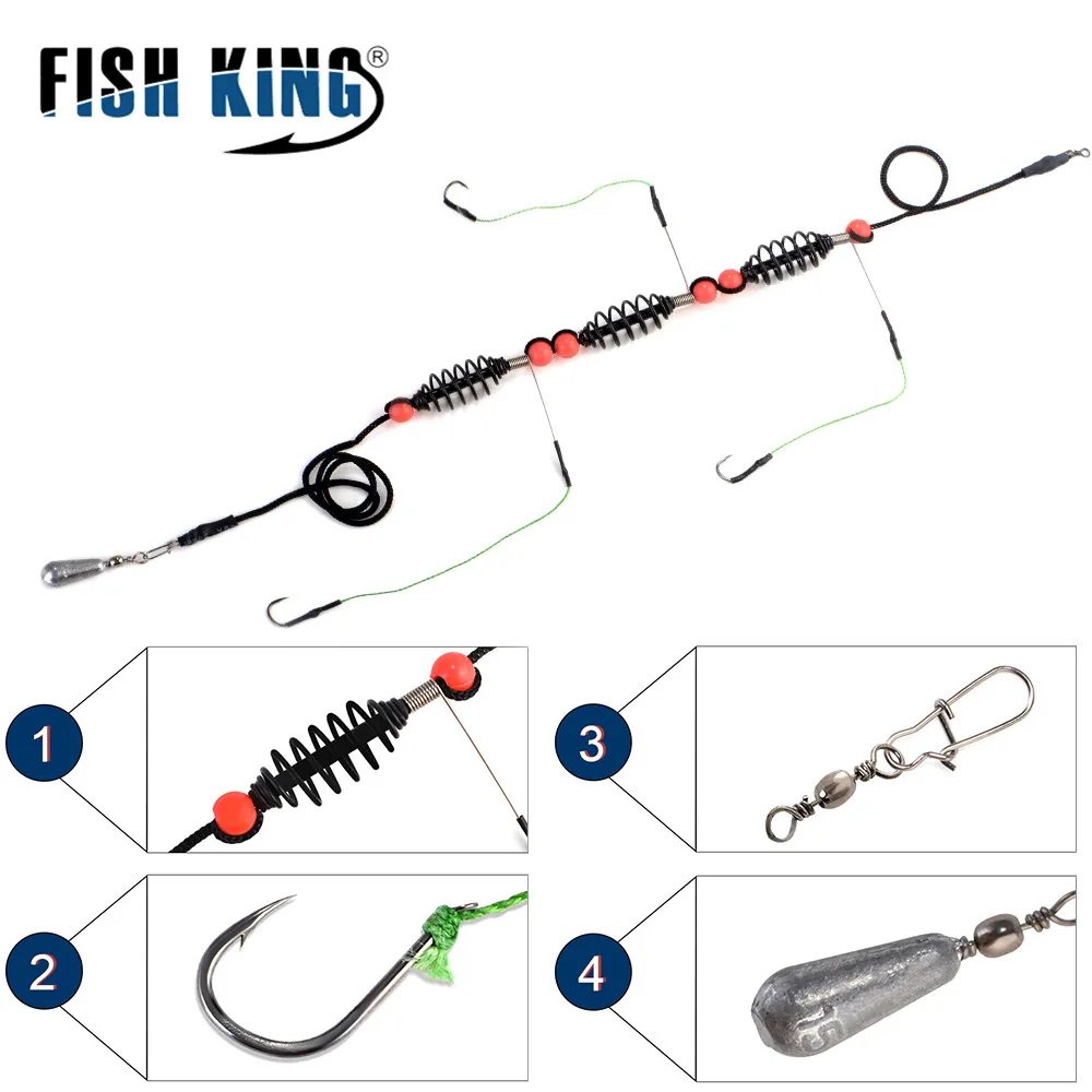 FISH KING 1PC Fishing Artificial Lure Bait Cage Feeder Carp Fishing With Sinker Swivel With Line Hooks For Fishing Tackle