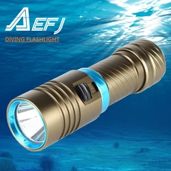 L2 Waterproof Dive Underwater 80 Meter LED Diving Flashlight Torches yellow Lamp Light Camping Lanterna With Stepless dimming