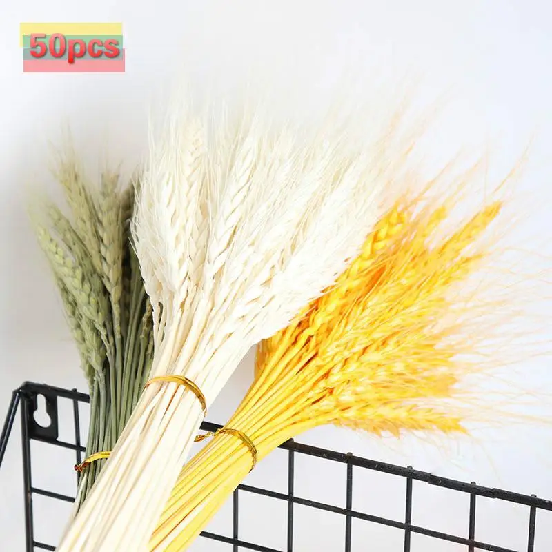 50pcs Wheat Ear Flower Dried Flowers For Wedding Party Decoration DIY Home Table Wedding Christmas Decor Wheat Bouquet