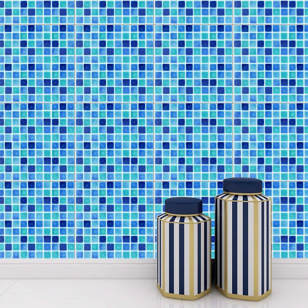 

10pcs/set Flat Crystal Mosaic Tile Wall Stickers Waterproof Anti-Oil Self Adhesive Blue DIY Mural Decals Home Decor Peel & Stick