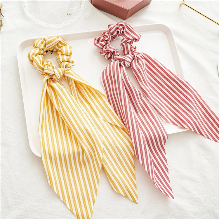 2024 Women Stripe Scrunchie Elastic Handmade Ponytail Hair Rope Korea Trendy Ribbons Chouchou Schrunches Hair Accessories