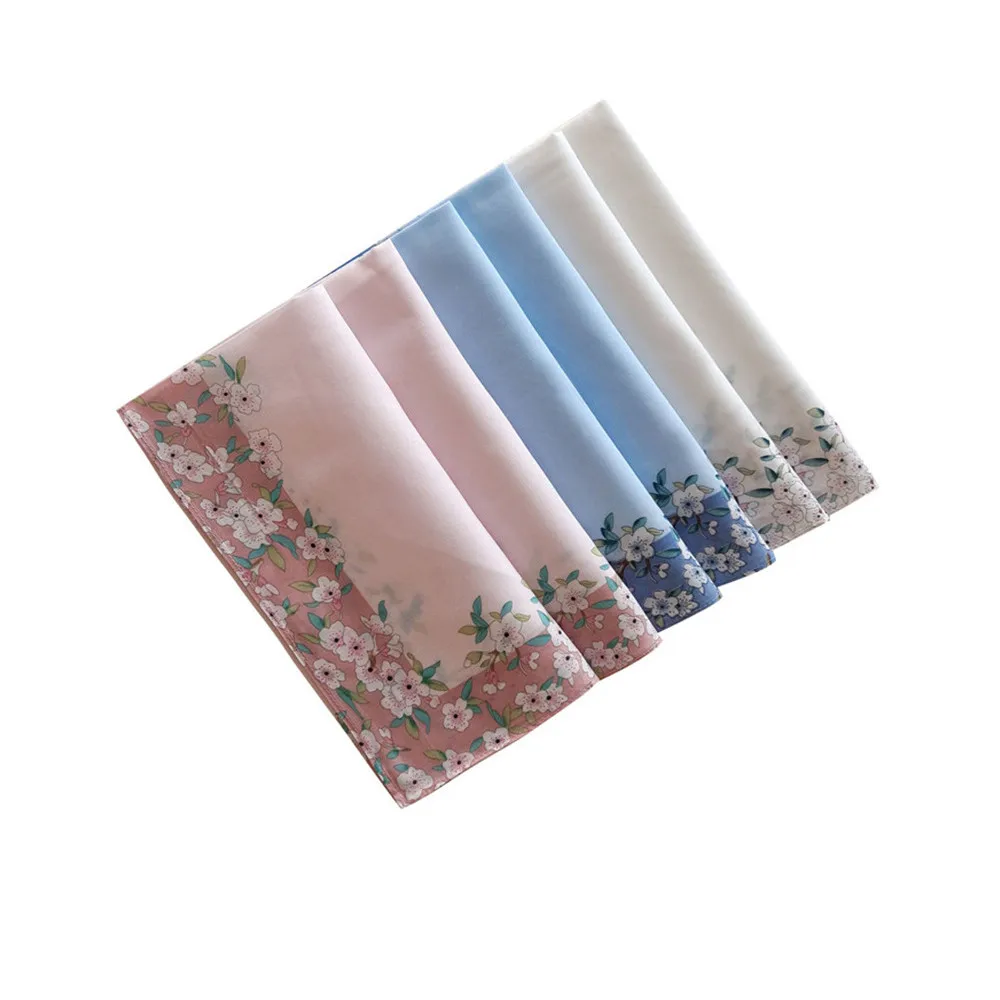 1PC Colorful Handkerchief Women Cotton Floral Embroidered Scarf Pocket Hankie Hankerchief White Pink Blue Color 2023 Wholesale