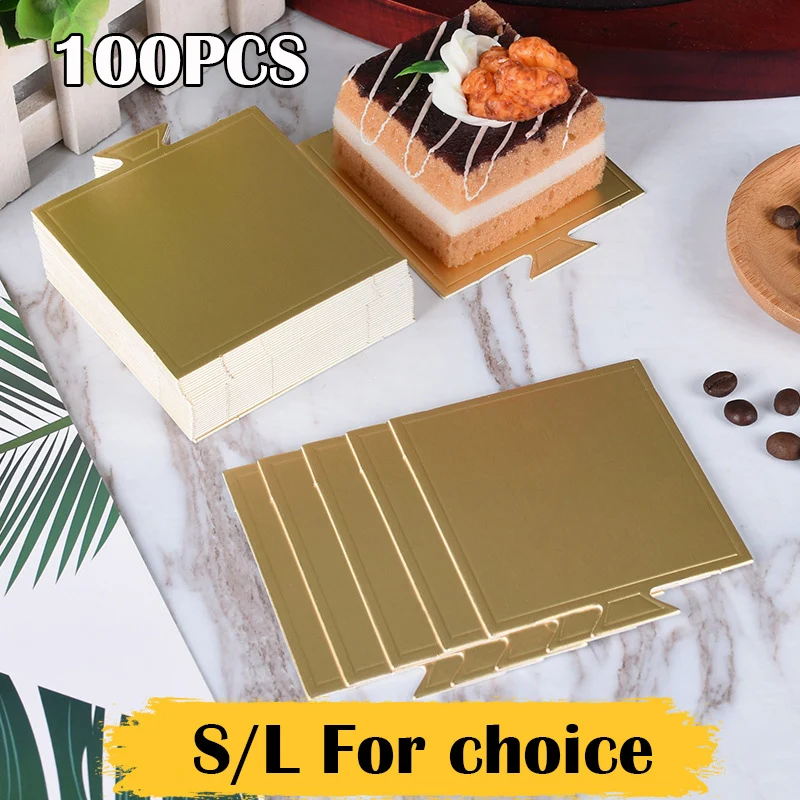 100pcs/set Golden Mousse Mat Bottom Foam Cake Base Boards Paper Board Shape Dessert Tray Christmas Cake Decoration Tools