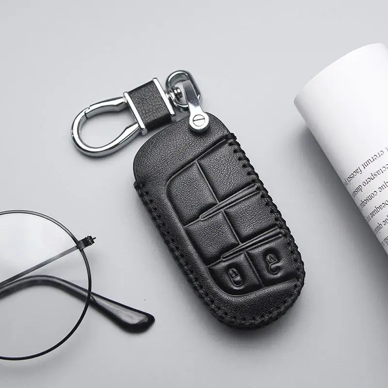 Leather Car Key Case Cover For Jeep Renegade Grand Cherokee WK2 Wrangler JK Patriot Liberty Compass Keyring Keychain Accessories