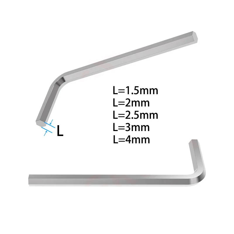 Clé hexagonale en acier au carbone pour imprimante 3D, clé Allen en forme de L, clé hexagonale, outils de retrait, figurine M2, M3, M5, 1.5mm, 2mm, 3mm, 4mm, 5 pièces