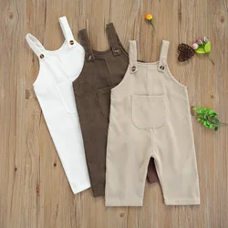 Infant Baby Junge Mädchen Kleidung Solide Cord Strampler Overall Niedlich Sommer Ärmelloses Straps Tasche Lange Hosen Overalls