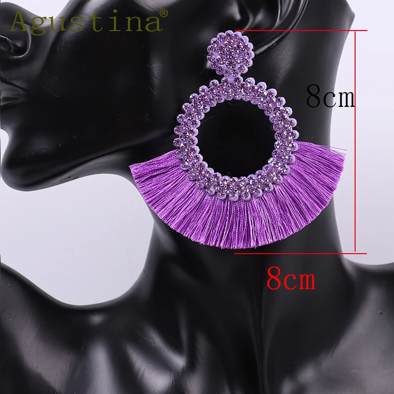 Agustina Tassel Earrings For Women Fashion Drop Earrings Jewelry   Earrings Punk Rhinestone red Earring Bohemian Round Earings