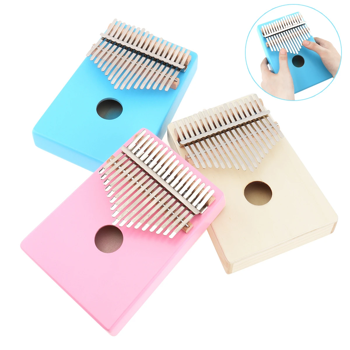 

17 Key Thumb Piano Kalimba Single Board Pine Mbira Mini Keyboard Instruments Pink Blue Wood Optional with Accessories