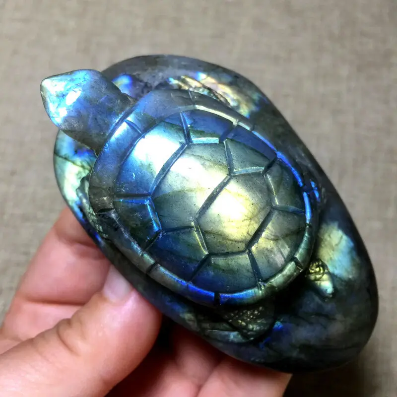 139g Blue Flash Labradorite Carved Crystal Tortoise  Home Decor