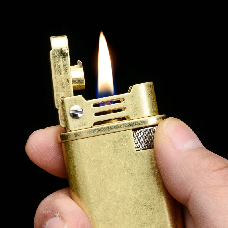 Retro Trench Copper Flint Lighter Brass Metal Men Gadgets Kerosene Oil Gasoline Lighter Gas Grinding Wheel Cigarette Cigar