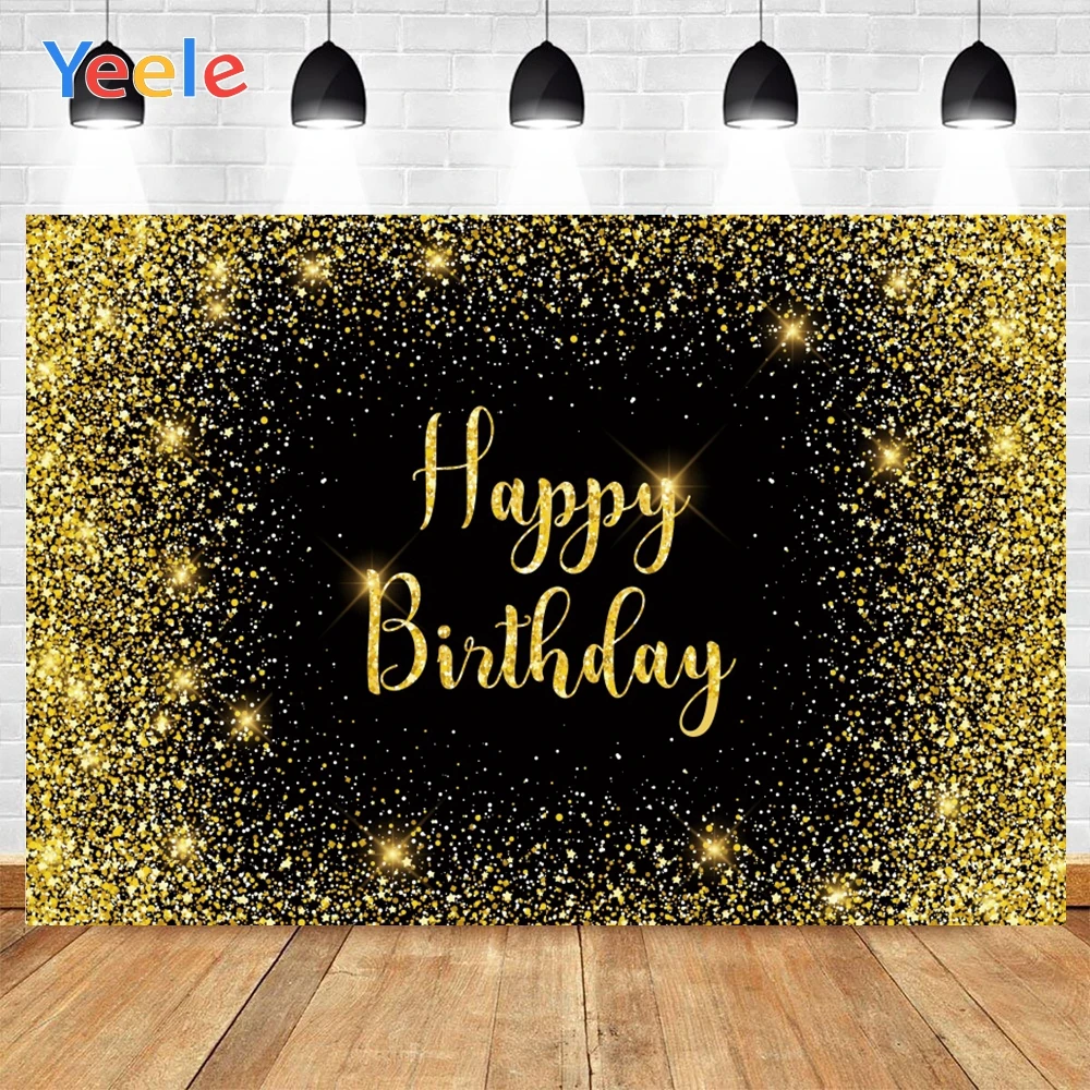 Yeele Happy Birthday Golden Spots And Star Black Board Background Photophone Photography Backdrop for Decoration Customized Size