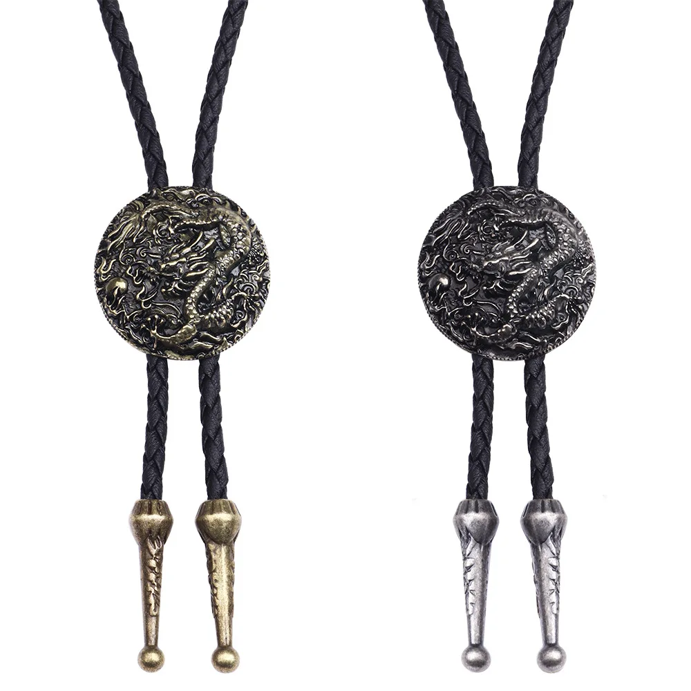 

New Necklace Jewelry Bronze Chinese Dragon Ethnic Style Pendant Leather Long Sweater Chain Pendant Men