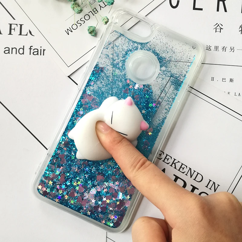 3D Squishy Cat Case dla Xiaomi 10 9 Pro 5X 6X luksusowe Glitter Quicksand etui na telefony dla Redmi Note 9 Pro Max 8T 8A K30 okładka Coque