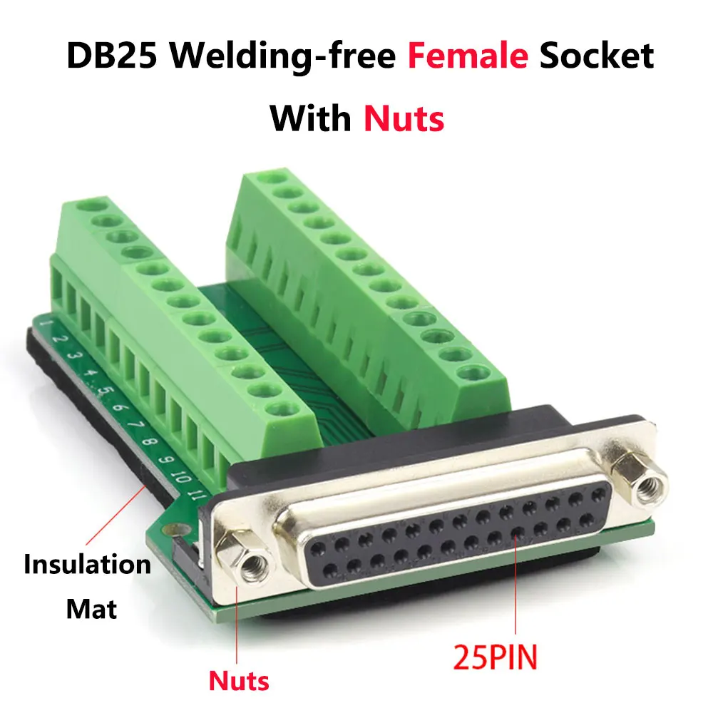 DB25 Welding-free Male Plug Female Socket 2 Rows 25 Pin Serial Port Connector D-Sub 25 Adapters