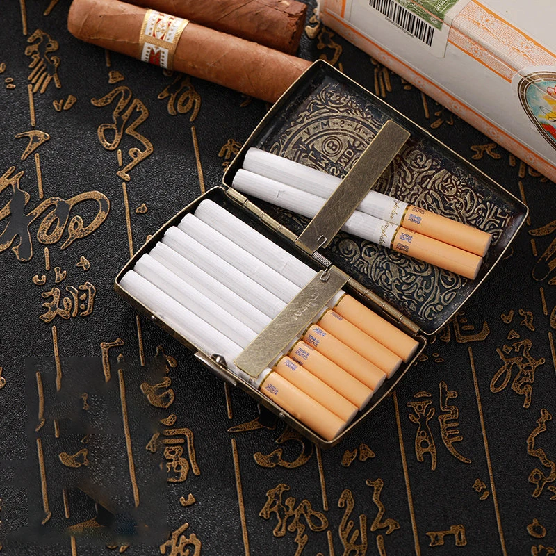 Container 12Pcs Cigarrate Case Smoking Accessories Retro Cigarette Box with Two Clip Tobacco Holder Pocket Storage Gifts for Men