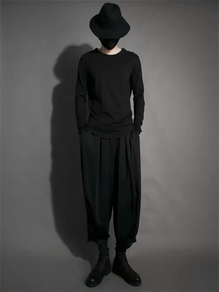 

Men's new classic dark wind personality fashion youth loose pleat wide leg pants Harlan large size nine minute pants