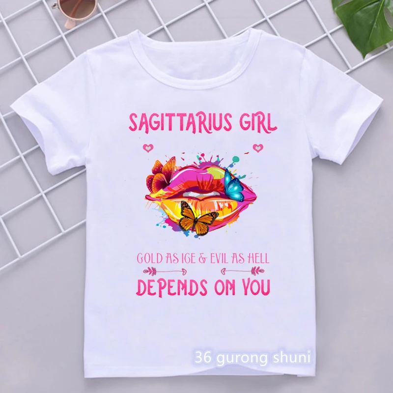 

New Hot Sale Girls T-Shirts Girls Lips Twelve Constellation Graphic Print Girls Clothes Fashion Harajuku Children Tshirts Tops