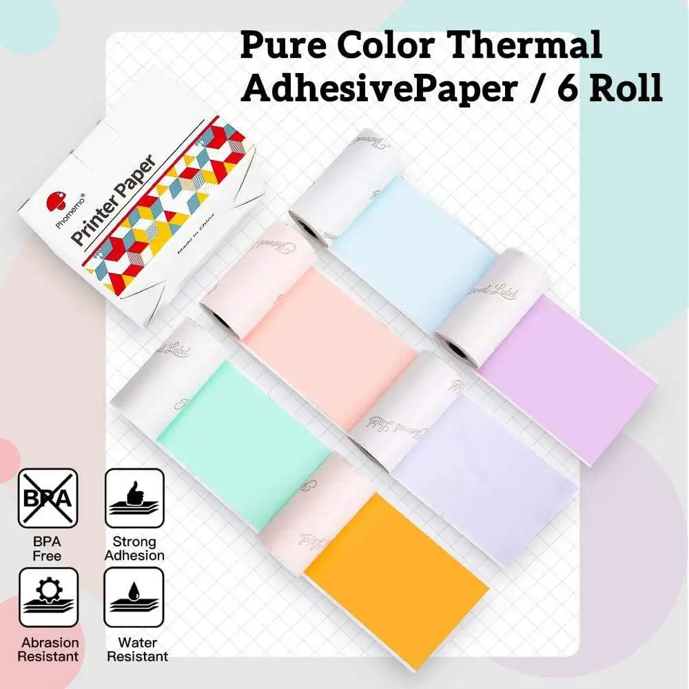 

Phomemo Thermal Paper Sticky Notes Colorful Sticker for M02/M02S/M02Pro Adhesive Label Rolls Width 50mm Thermal Papers