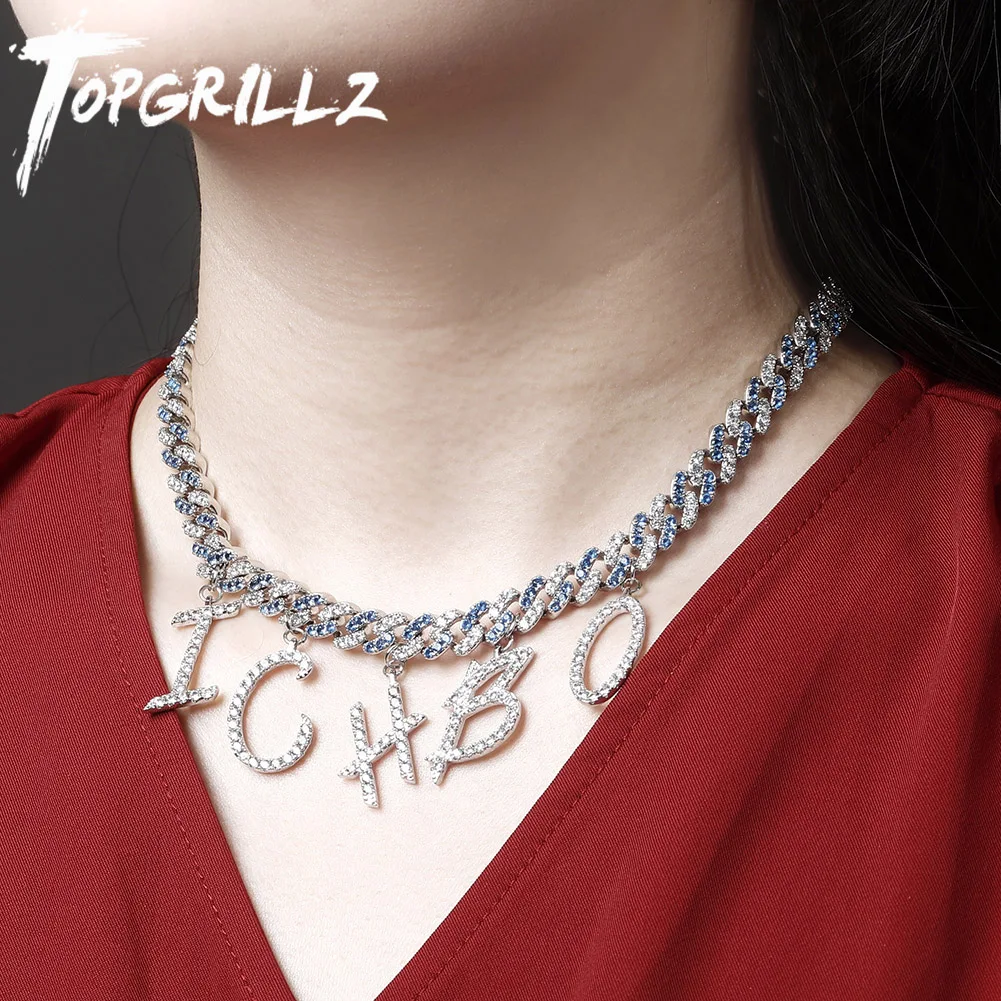 TOPGRILLZ Custom Alphabet Pendant Necklace Iced Cubic Zirconia Alphabet Necklace Fashion Charm Jewelry Gift For Men Women