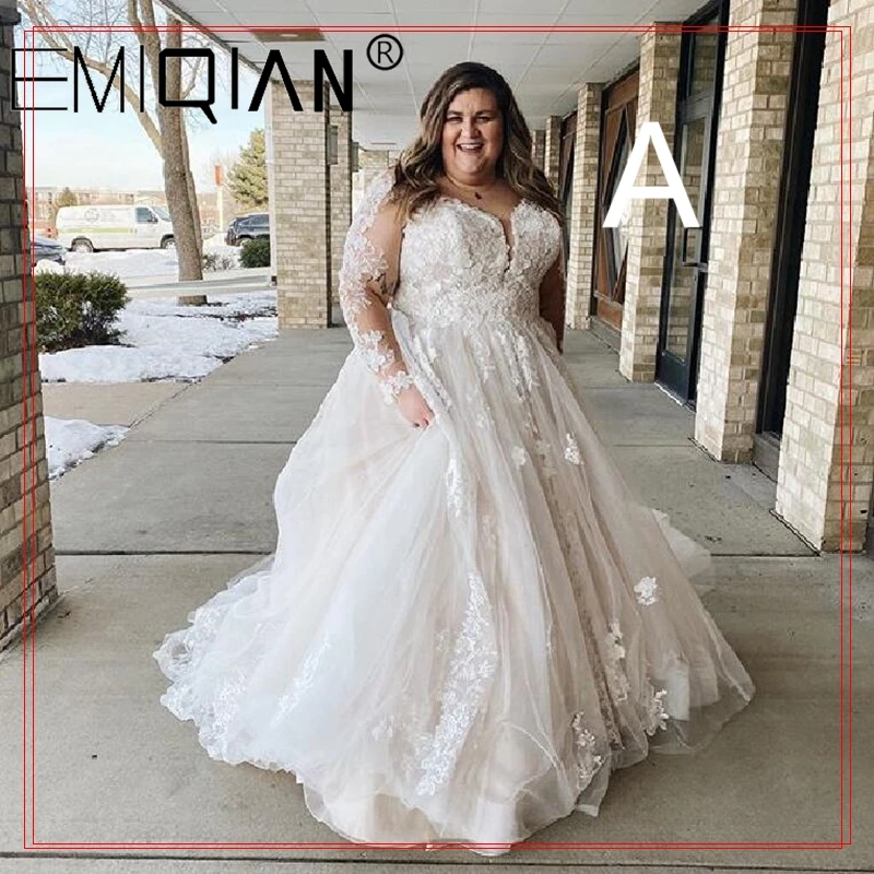 Plus Size Long Sleeves Wedding Dresses Boho Appliqued Lace Bridal Gowns A Line Foor Length Bohemain Bride vestido de noiva