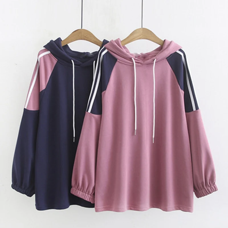 Casual Color Matching Hooded Sweater for Women, Large Size, 5XL, 6XL, 7XL, 8XL, bust, 132cm, New Fashion, Autumn