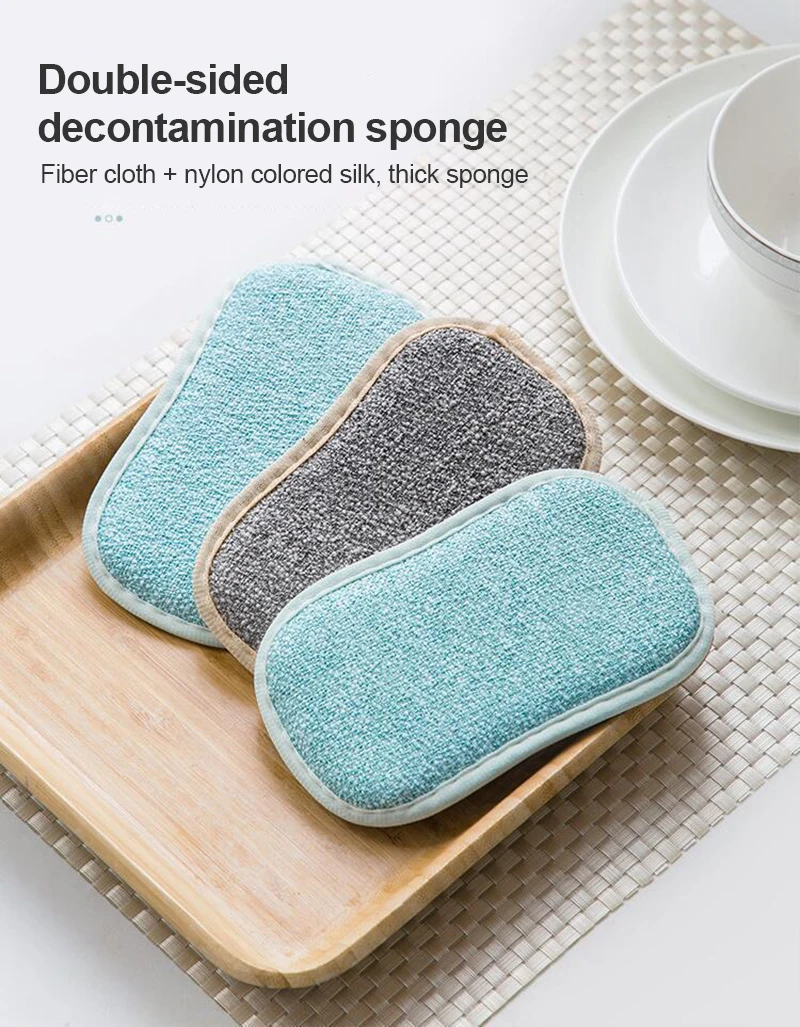 Dish Towel Home Degreasing Dish Brush Cleaning Cloth Bamboo Fiber Double-sided Antibacterial Sponge Dish Cloth Cleaning Supplie