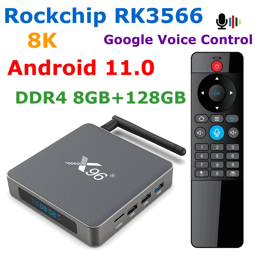 X96 X6 Android 11 TV Box Rockchip RK3566 8GB RAM 128GB 8K VIDEO CODEC 2T2R MIMO Dual Wifi 1000M LAN 4K Youtube Set Top Box