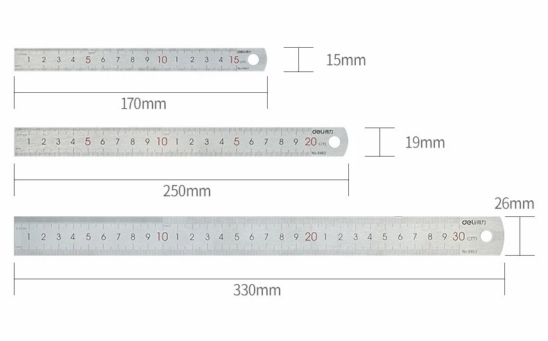 Deli Steel Metal Ruler Silver 15/20/30cm Stainless Steel Straight Rulers Functional Mapping Tool School Office Drawing Supplies