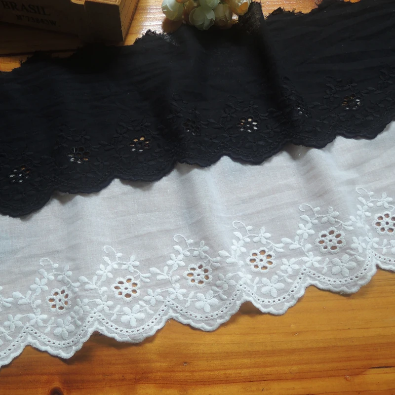 5Yard/Lot hohle Blume Baumwoll tuch bestickte Spitzen besatz 13cm Kleidung Kleid DIY Manschetten Ausschnitt Stoff Zubehör – Detail 1