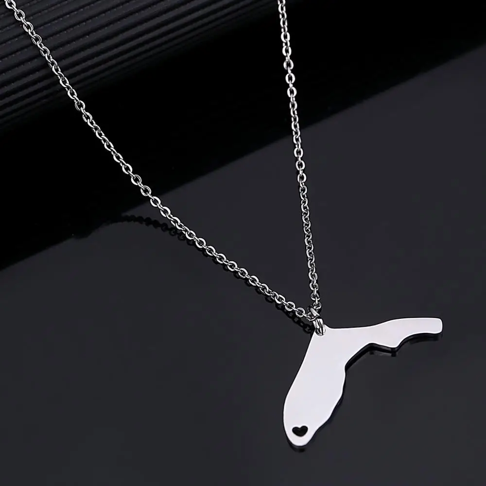Stainless Steel Silver Color Florida Map Pendant Necklace Trendy Florida Map Chain Jewelry view 4